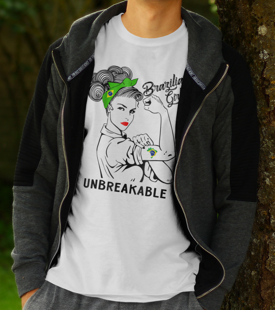 Brazilian Girl Unbreakable With Brazil Flag Bandana And Tattoo T-Shirt