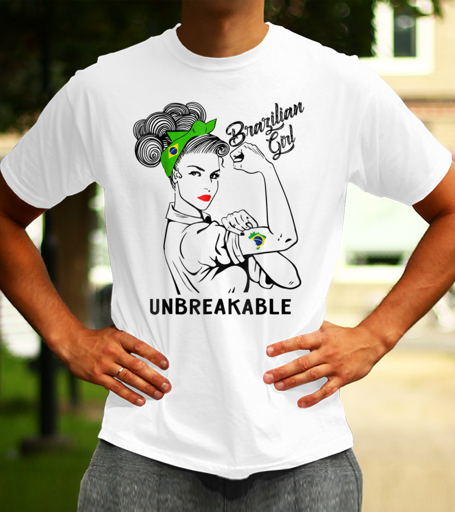 Brazilian Girl Unbreakable With Brazil Flag Bandana And Tattoo T-Shirt
