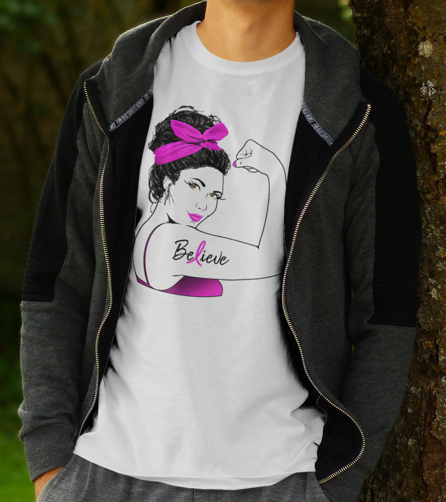 Breast Cancer Believe Unbreakable Rosie Pink Ribbon Power T-Shirt