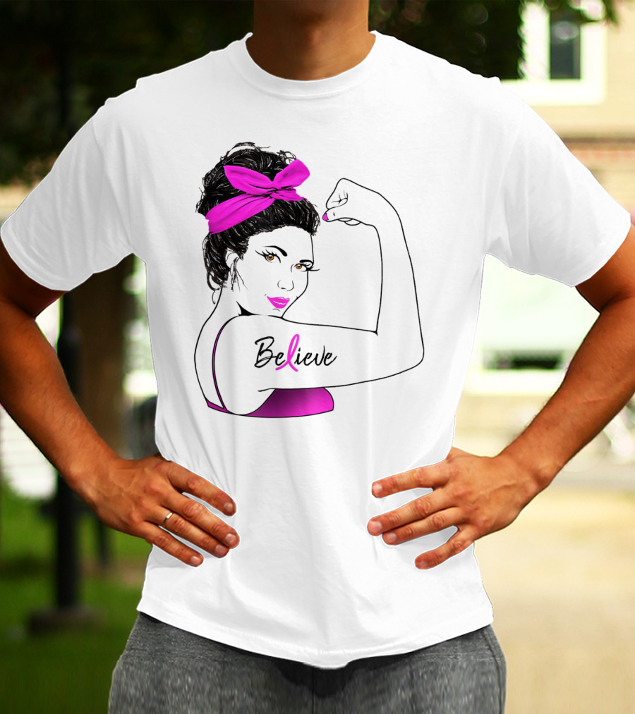 Breast Cancer Believe Unbreakable Rosie Pink Ribbon Power T-Shirt