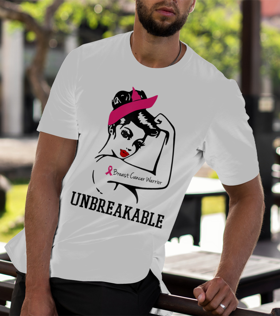 Unbreakable Breast Cancer Warrior Rosie The Riveter Pink T-Shirt