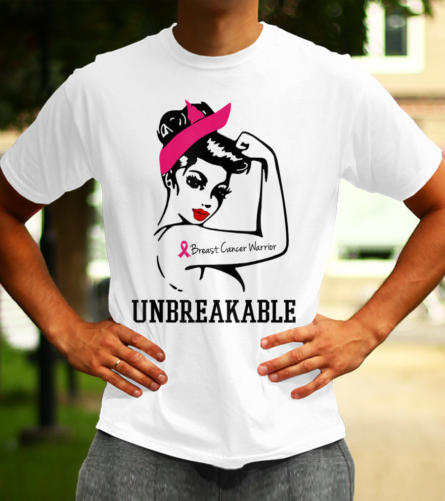 Unbreakable Breast Cancer Warrior Rosie The Riveter Pink T-Shirt