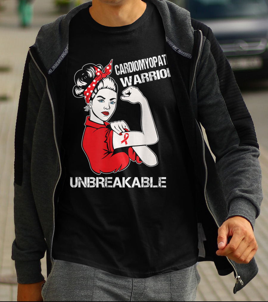 Cardiomyopathy Warrior Unbreakable Rosie Riveter Red T-Shirt