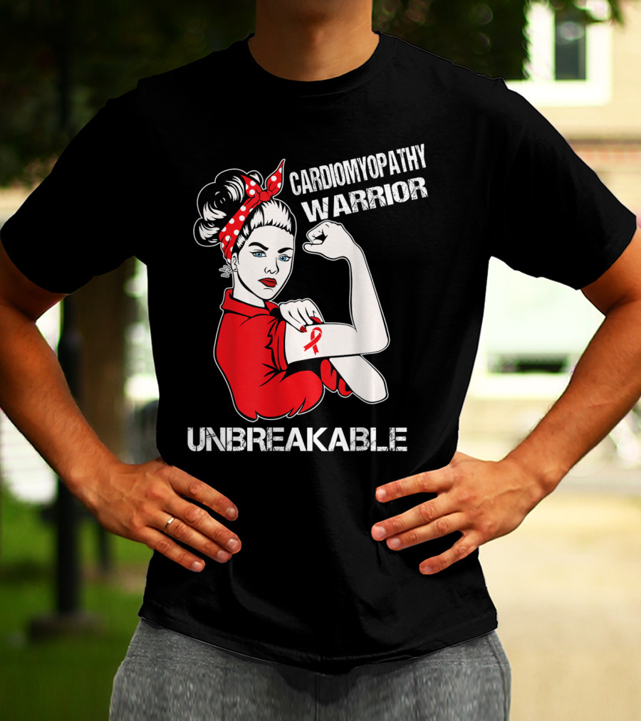 Cardiomyopathy Warrior Unbreakable Rosie Riveter Red T-Shirt