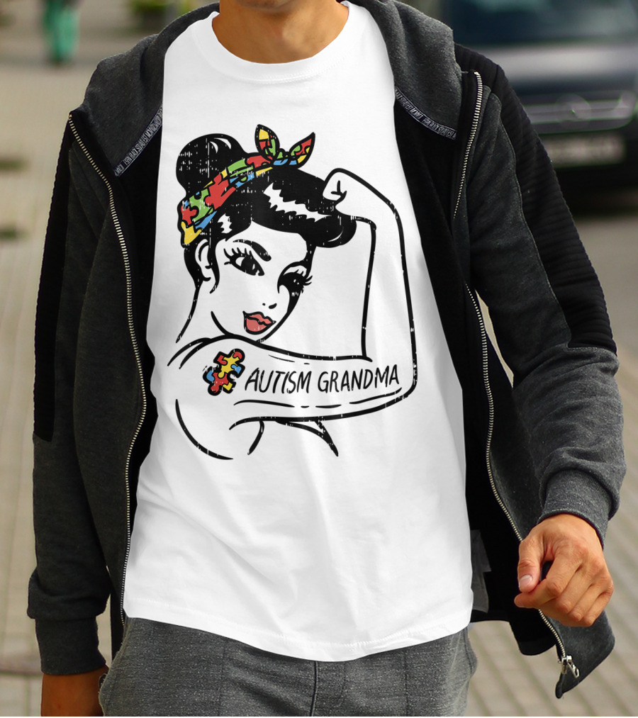 Autism Grandma Unbreakable Autistic Awareness Puzzle Bandana T-Shirt