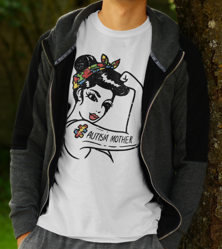 Autism Mother Unbreakable Puzzle Piece Bandana Rosie Riveter T-Shirt