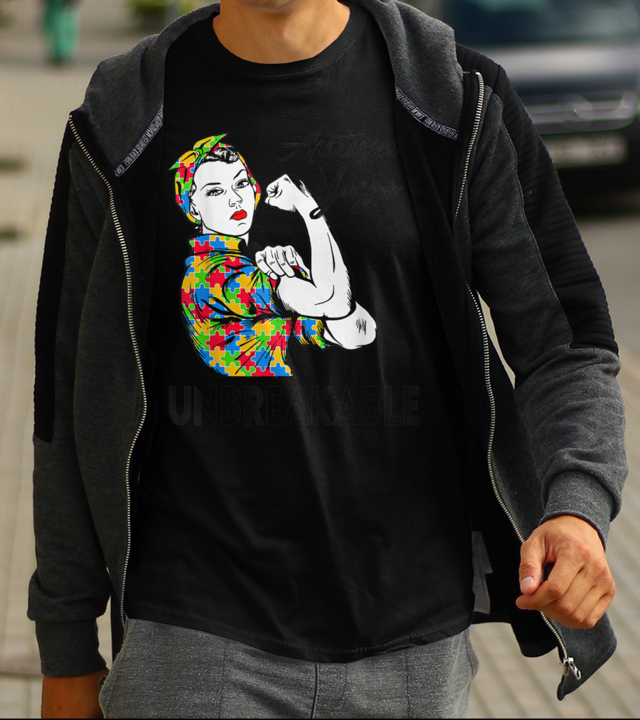 Autism Yaya Unbreakable Autism Awareness Puzzle Pattern Iconic Pose T-Shirt