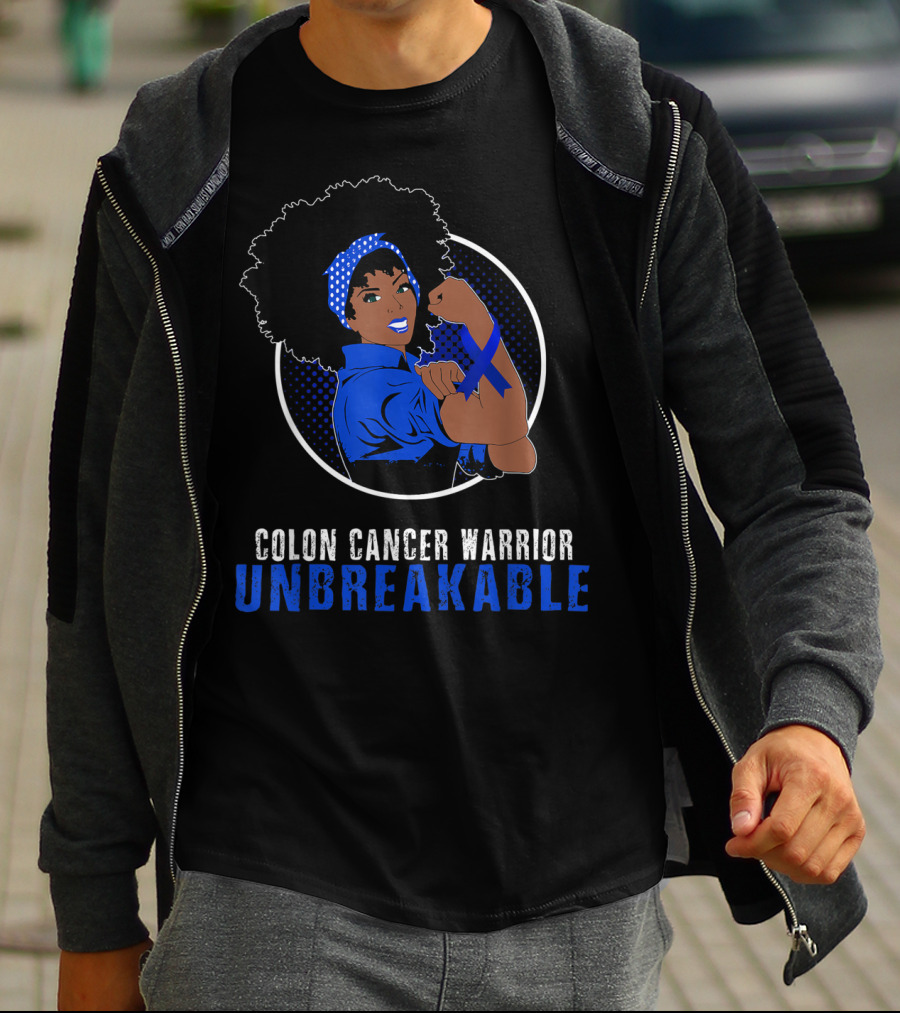 Colon Cancer Warrior Unbreakable Black Girl T-Shirt
