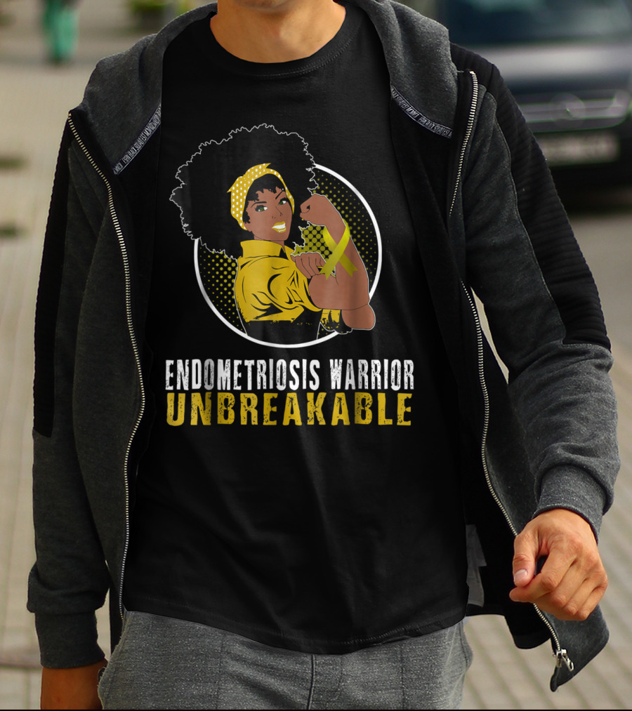 Endometriosis Warrior Unbreakable Afro Woman Yellow Bandana T-Shirt