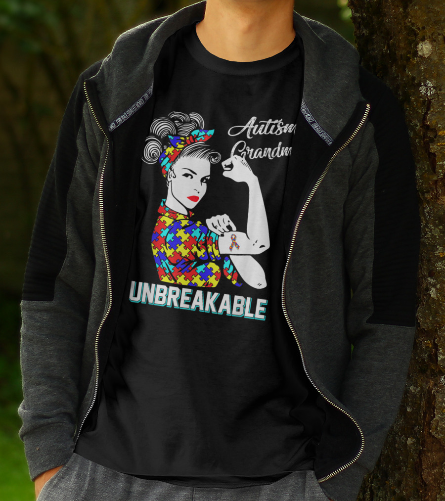 Autism Grandma Unbreakable Puzzle Pattern Awareness T-Shirt