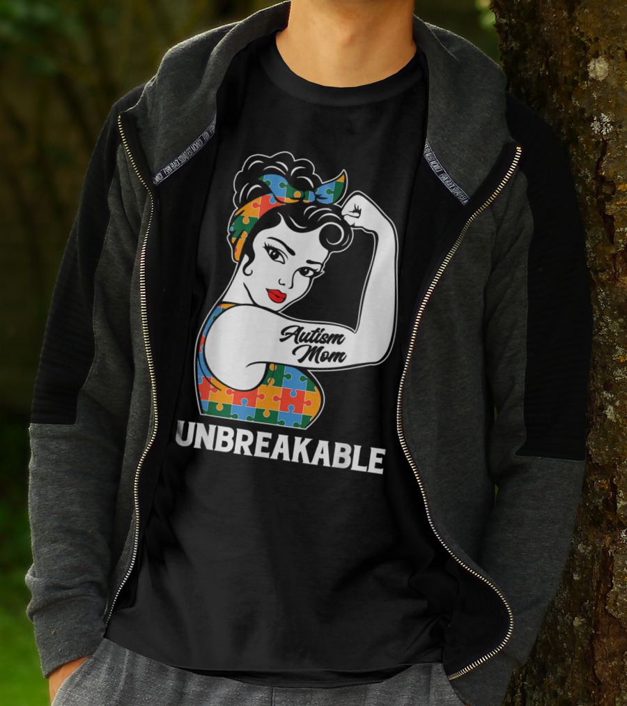Unbreakable Autism Mom Puzzle Pattern Awareness Strong T-Shirt