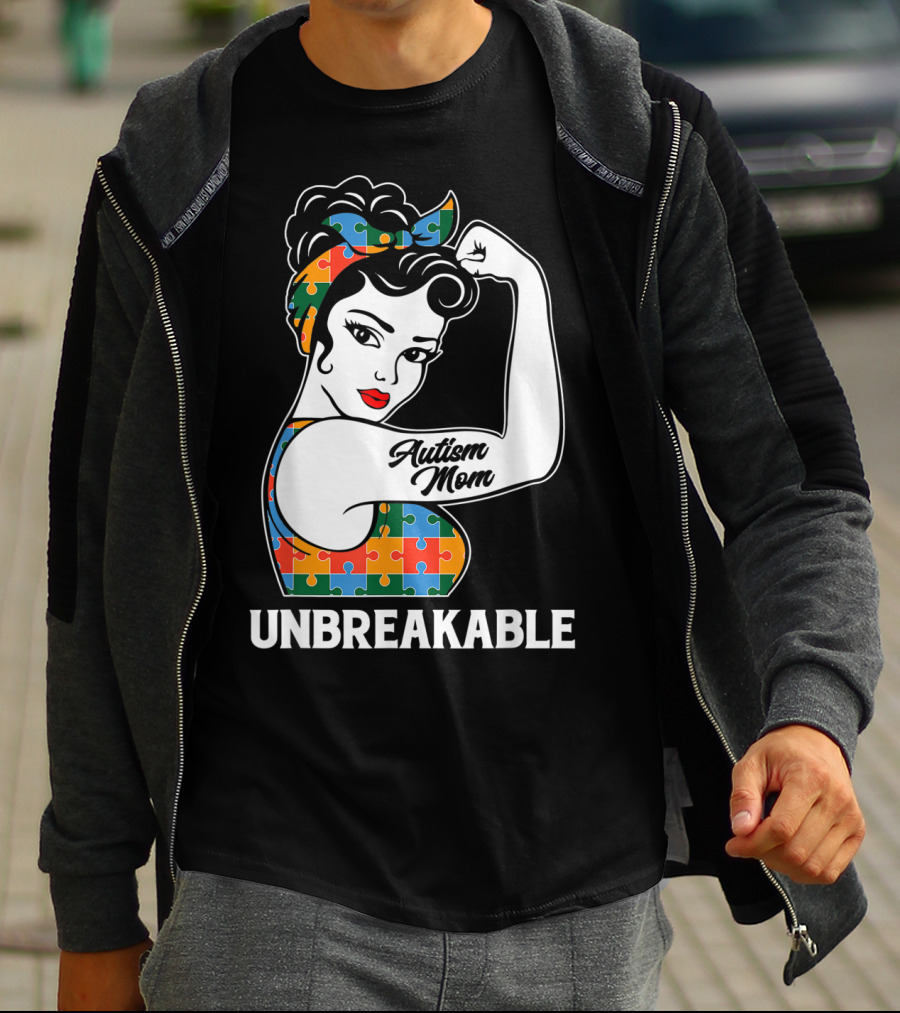 Unbreakable Autism Mom Puzzle Pattern Awareness Strong T-Shirt