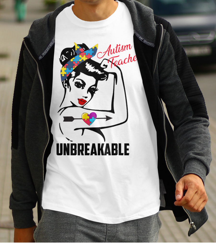 Autism Teacher Unbreakable Puzzle Heart Support Autism T-Shirt