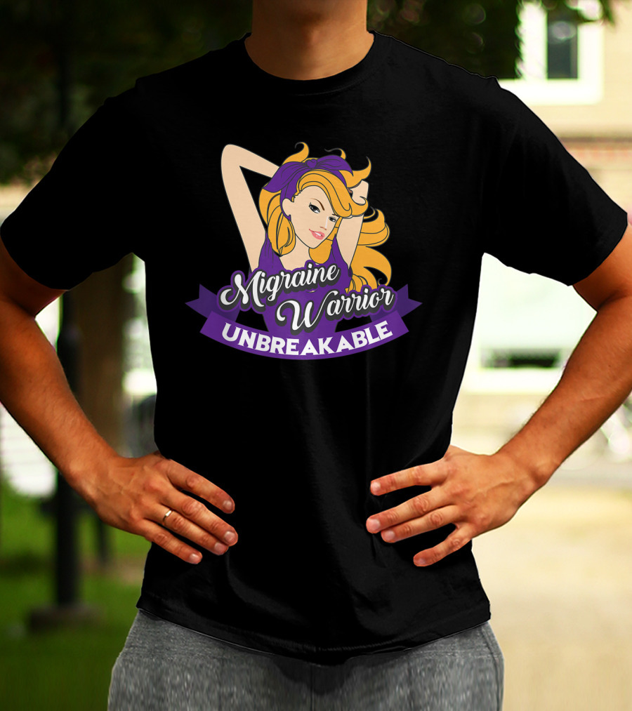 Migraine Warrior Unbreakable Awareness UP Purple Rosie Riveter T-Shirt