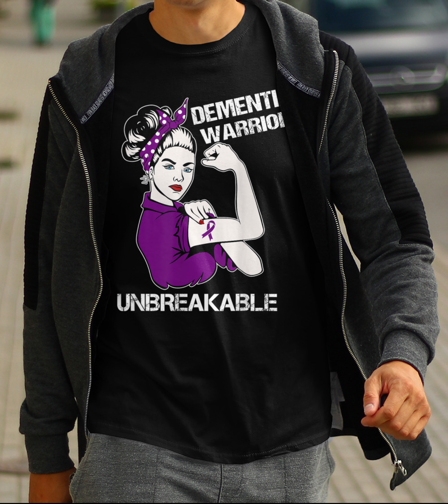 Dementia Warrior Unbreakable Purple Ribbon Rosie The Riveter T-Shirt