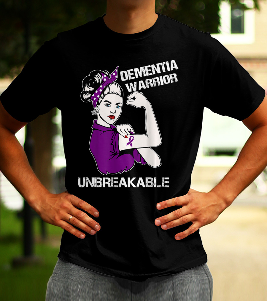 Dementia Warrior Unbreakable Purple Ribbon Rosie The Riveter T-Shirt
