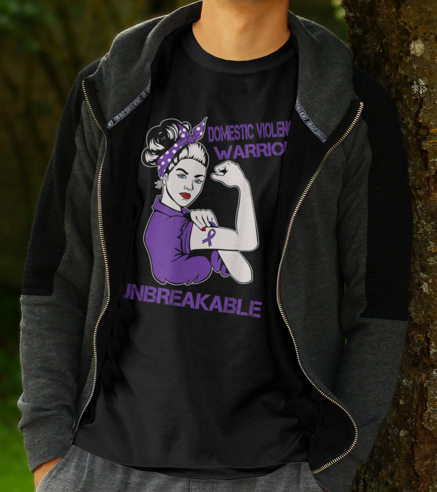 Domestic Violence Warrior Unbreakable Purple Ribbon Empowerment T-Shirt