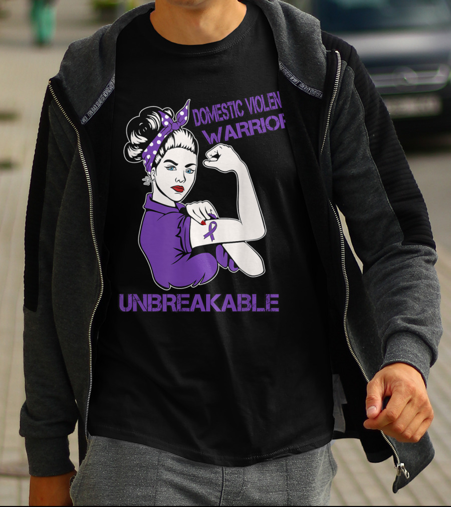 Domestic Violence Warrior Unbreakable Purple Ribbon Empowerment T-Shirt