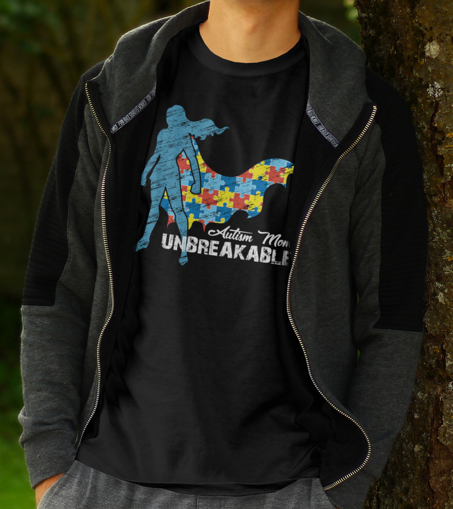 Autism Mom Unbreakable Puzzle Cape Superhero T-Shirt