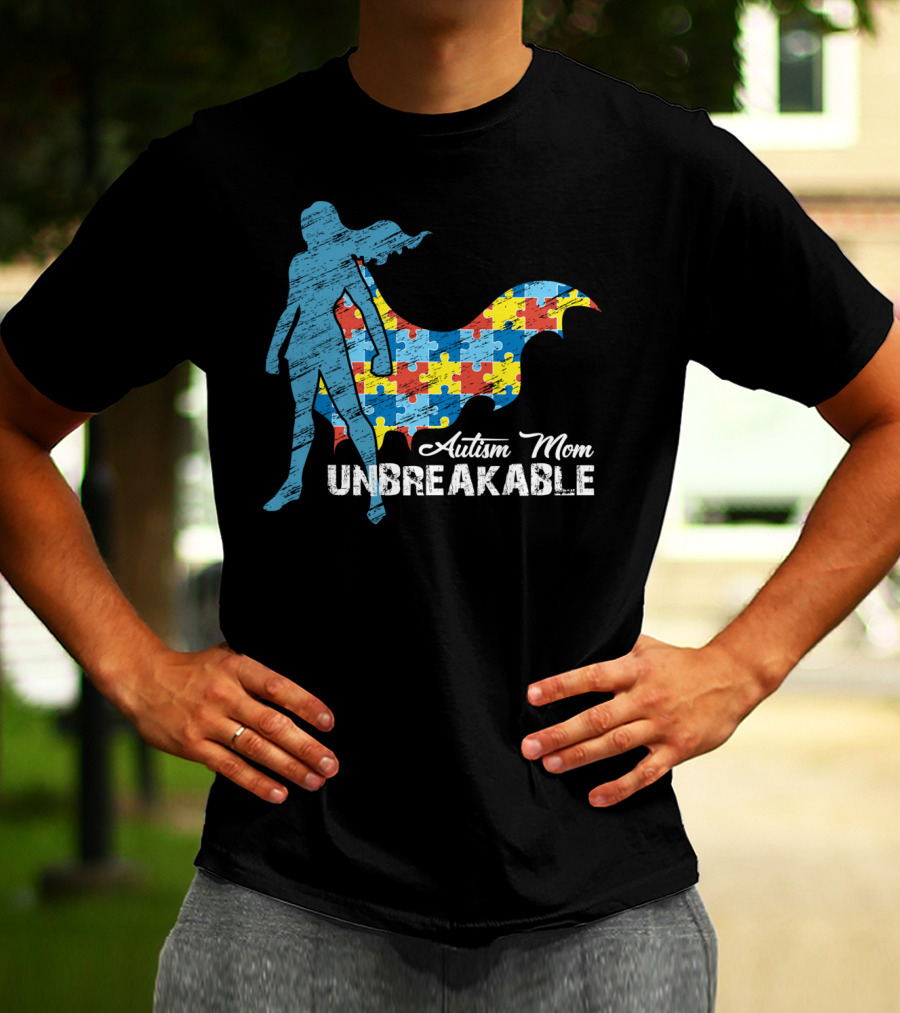 Autism Mom Unbreakable Puzzle Cape Superhero T-Shirt
