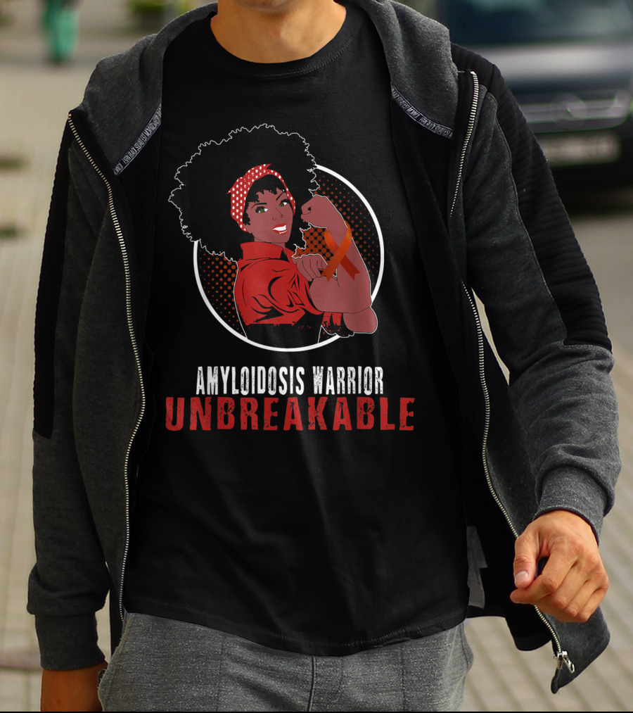 Amyloidosis Warrior Unbreakable Black Girl Power Rosie The Riveter T-Shirt