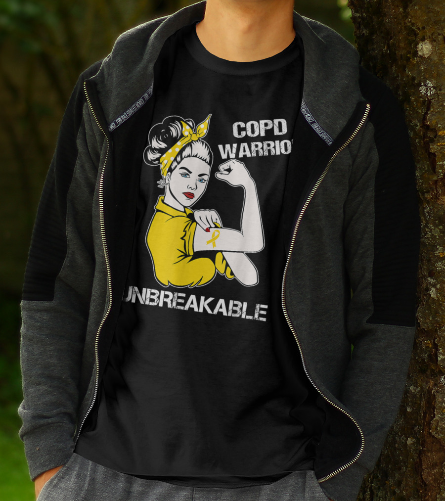 COPD Warrior Unbreakable Rosie Riveter Style Yellow T-Shirt