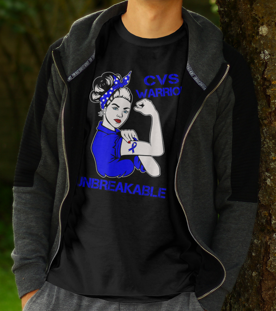 CVS Warrior Unbreakable Rosie The Riveter Style Blue Awareness T-Shirt