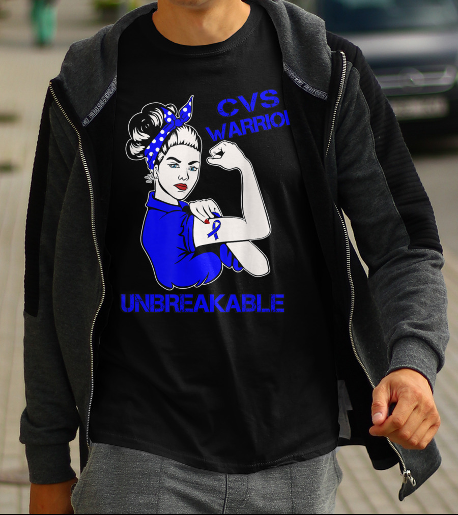 CVS Warrior Unbreakable Rosie The Riveter Style Blue Awareness T-Shirt