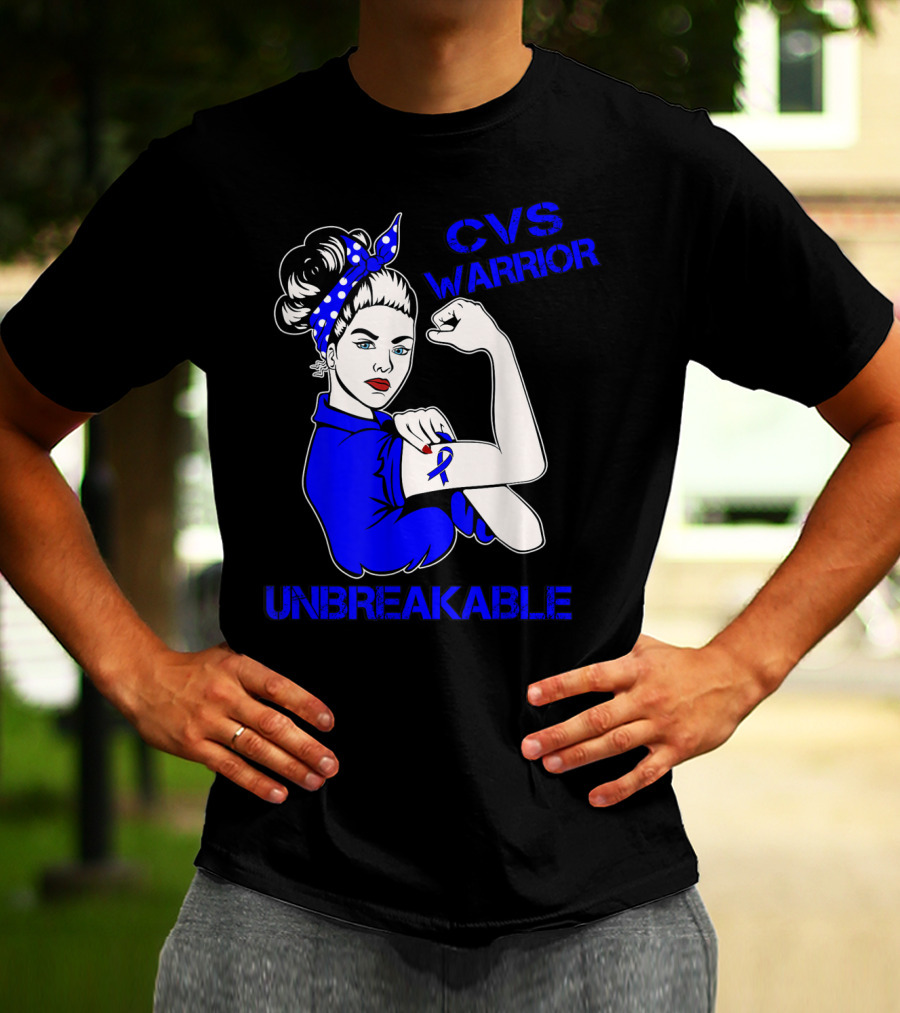CVS Warrior Unbreakable Rosie The Riveter Style Blue Awareness T-Shirt
