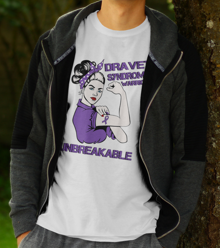 Dravet Syndrome Warrior Unbreakable Rosie Riveter Style Purple T-Shirt