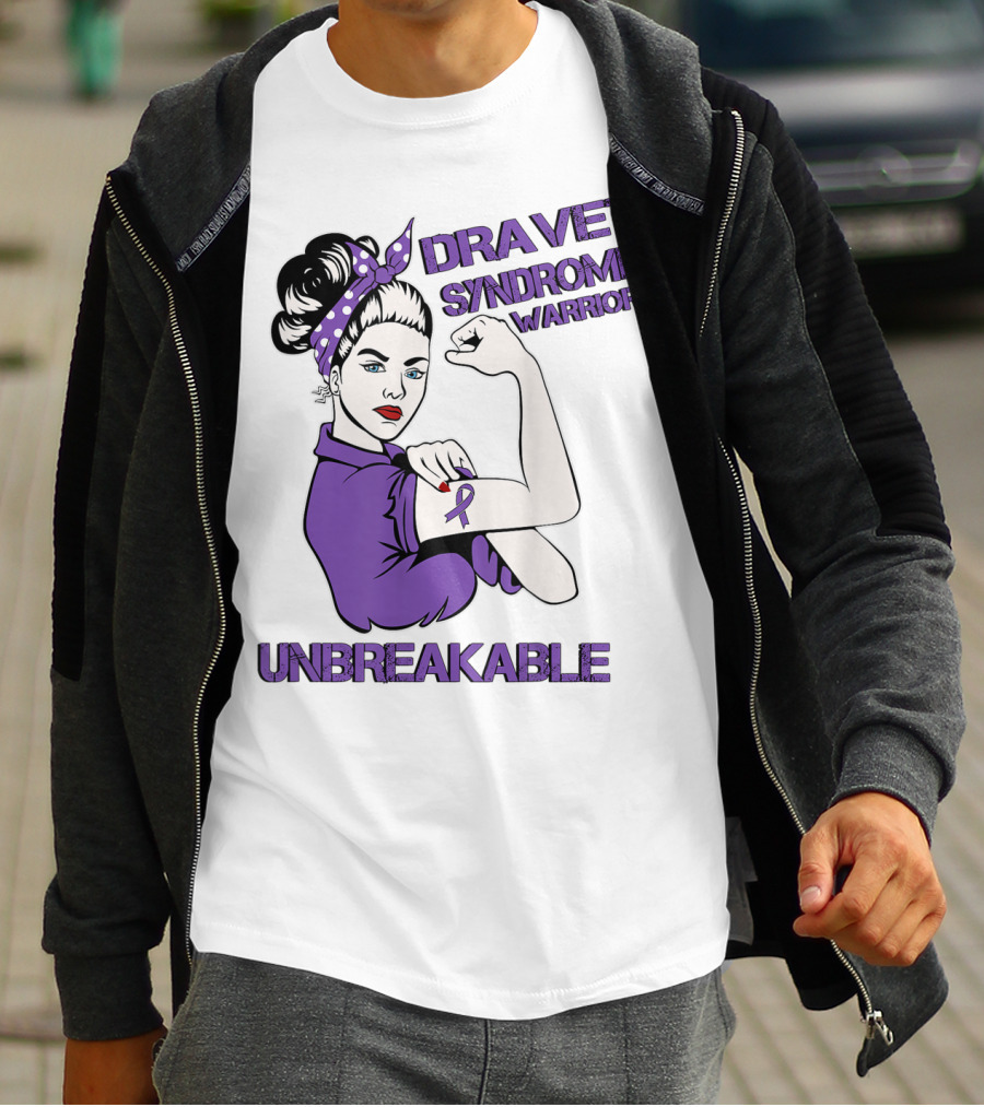 Dravet Syndrome Warrior Unbreakable Rosie Riveter Style Purple T-Shirt