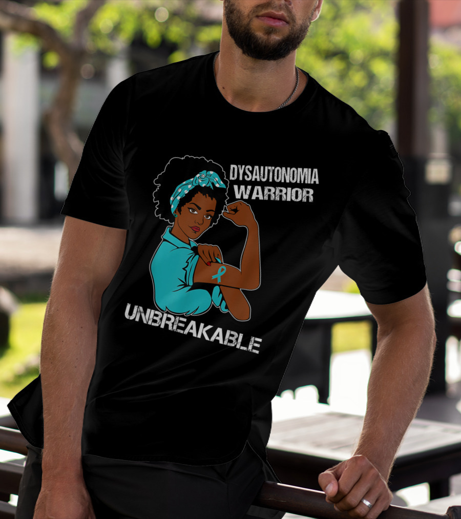 Dysautonomia Warrior Unbreakable Rosie The Riveter Style Blue Awareness T-Shirt