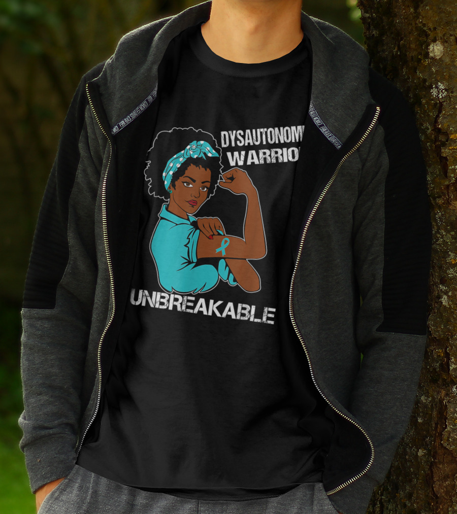 Dysautonomia Warrior Unbreakable Rosie The Riveter Style Blue Awareness T-Shirt