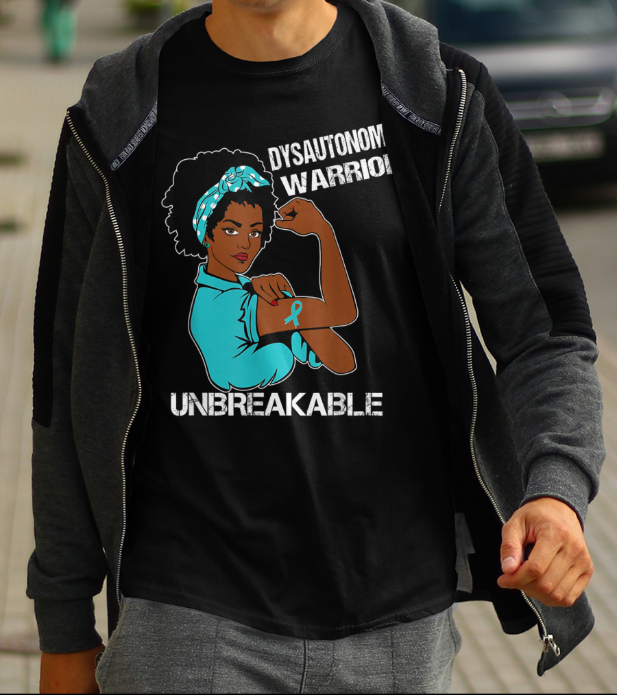 Dysautonomia Warrior Unbreakable Rosie The Riveter Style Blue Awareness T-Shirt