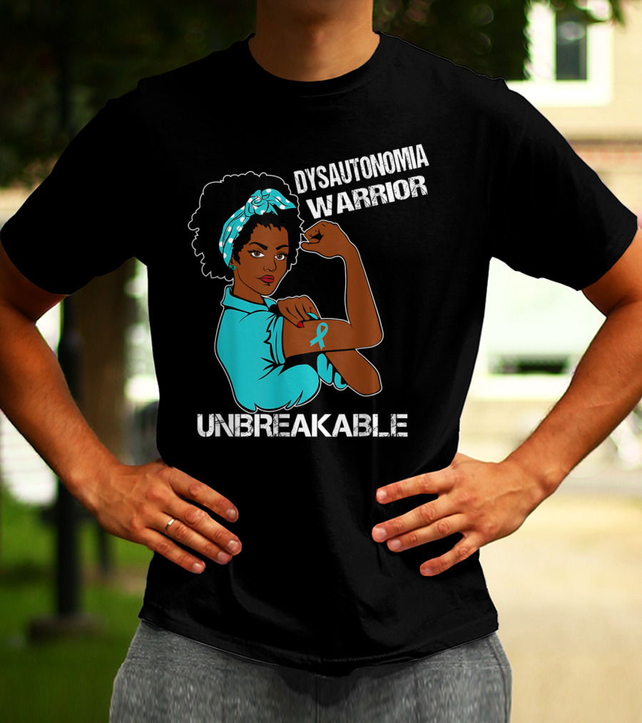Dysautonomia Warrior Unbreakable Rosie The Riveter Style Blue Awareness T-Shirt