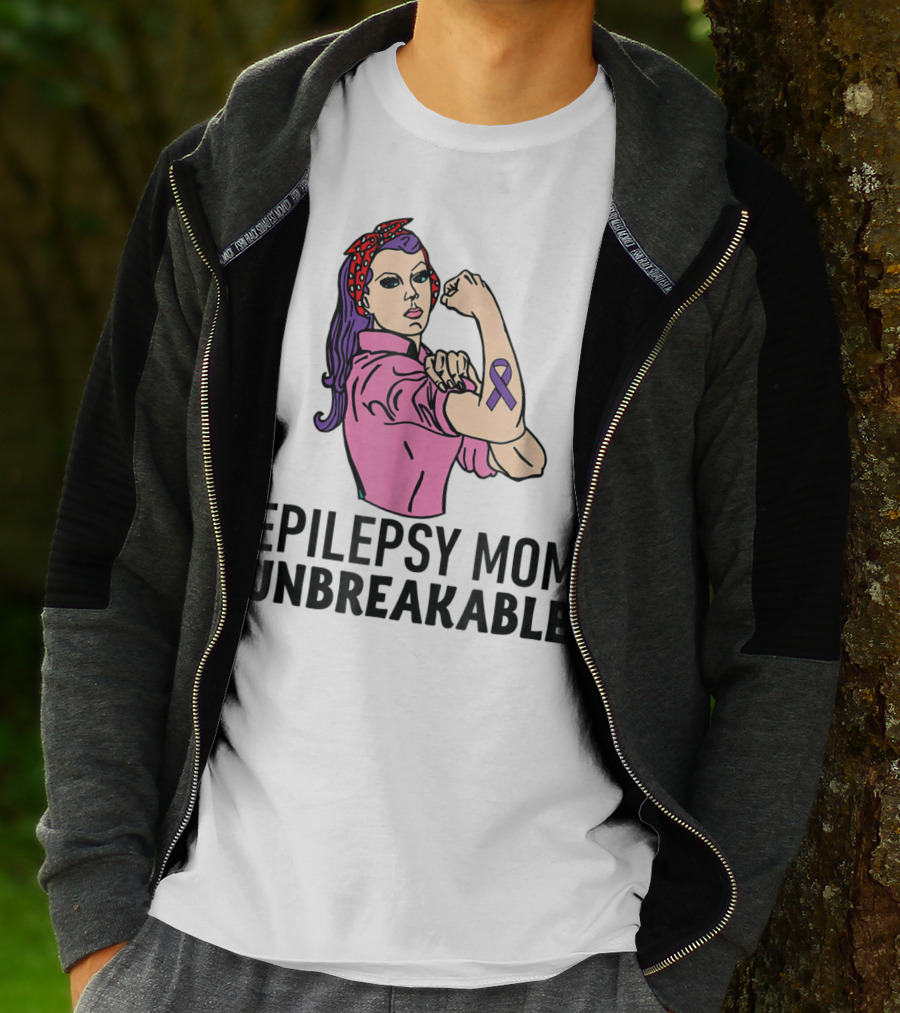 Epilepsy Mom Unbreakable Women Mother Purple Ribbon Empowerment T-Shirt