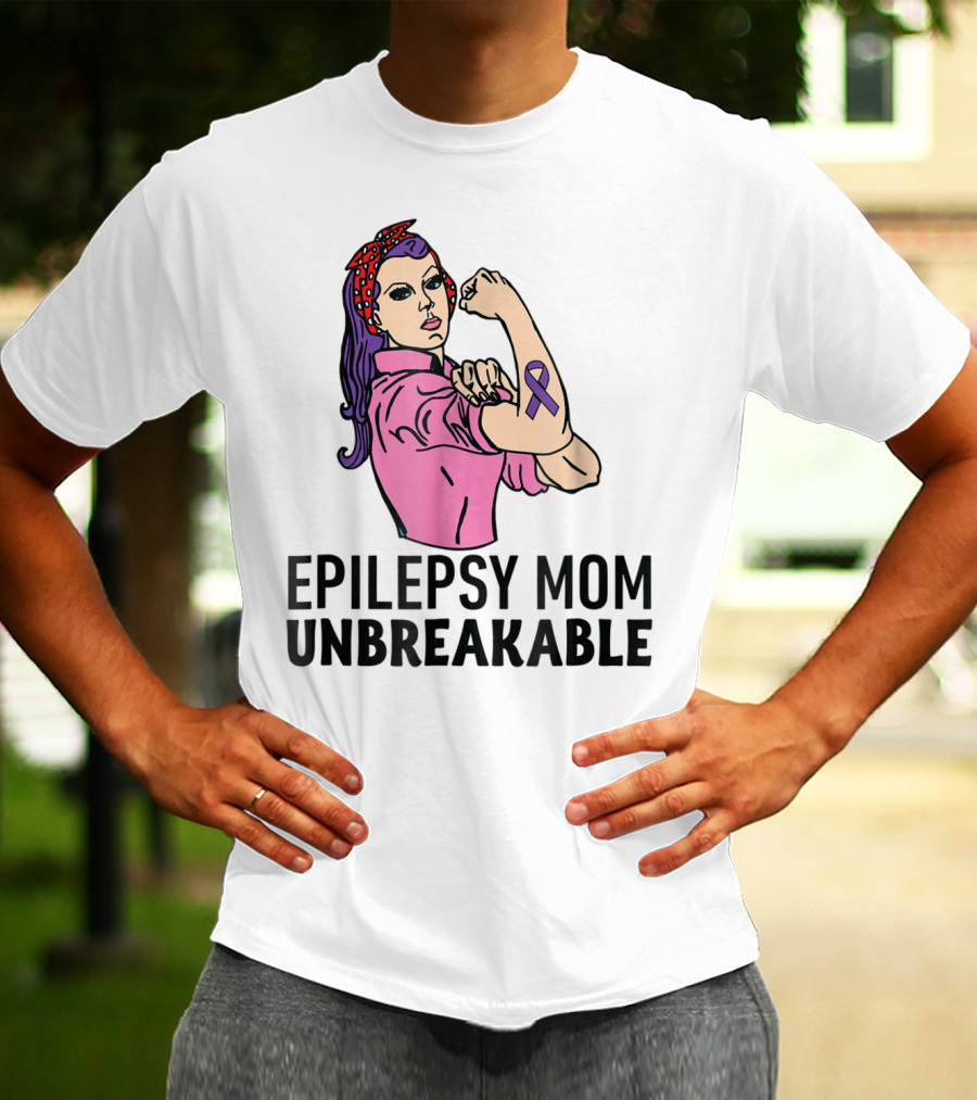 Epilepsy Mom Unbreakable Women Mother Purple Ribbon Empowerment T-Shirt