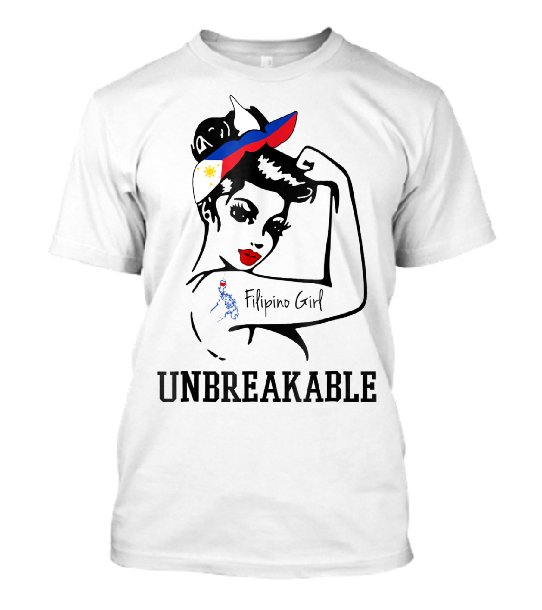 Filipino Girl Unbreakable Rosie The Riveter Style With Philippine Flag Elements T-Shirt