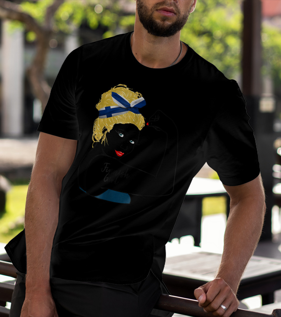 Finnish Girl Unbreakable Rosie The Riveter Style With Flag Headscarf T-Shirt