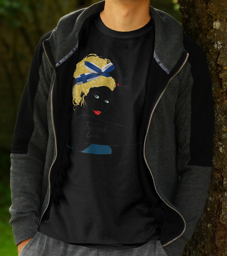 Finnish Girl Unbreakable Rosie The Riveter Style With Flag Headscarf T-Shirt