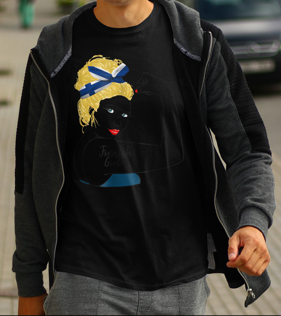 Finnish Girl Unbreakable Rosie The Riveter Style With Flag Headscarf T-Shirt