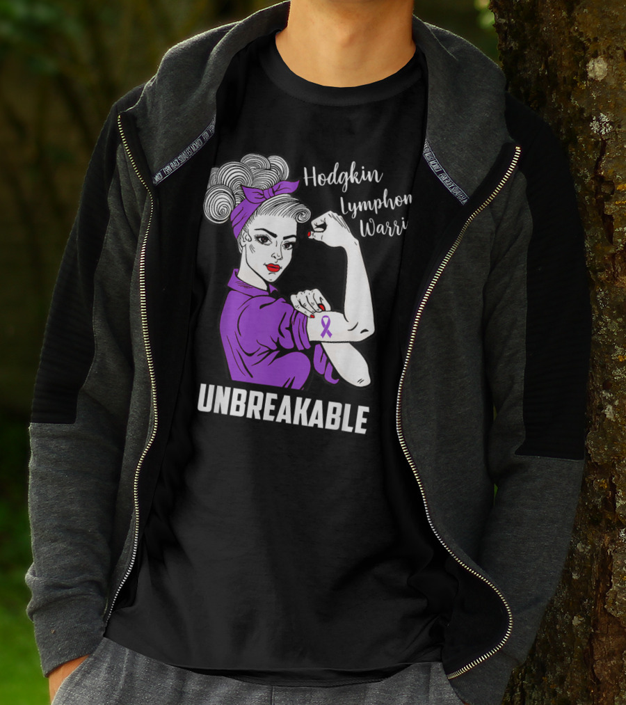 Hodgkin Lymphoma Warrior Unbreakable Rosie The Riveter Awareness T-Shirt