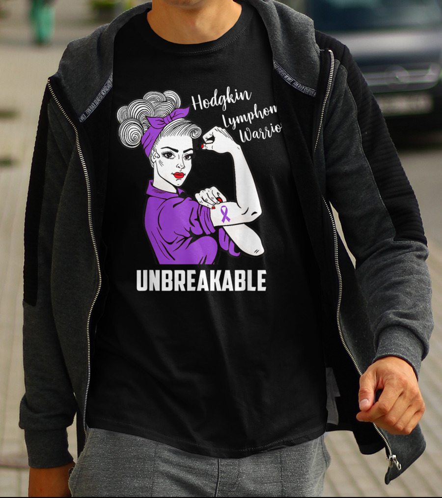 Hodgkin Lymphoma Warrior Unbreakable Rosie The Riveter Awareness T-Shirt