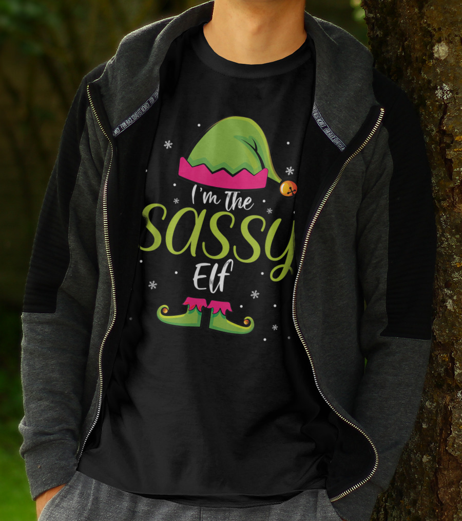 I'm The Sassy Elf Christmas Hat And Shoes Snowflakes T-Shirt