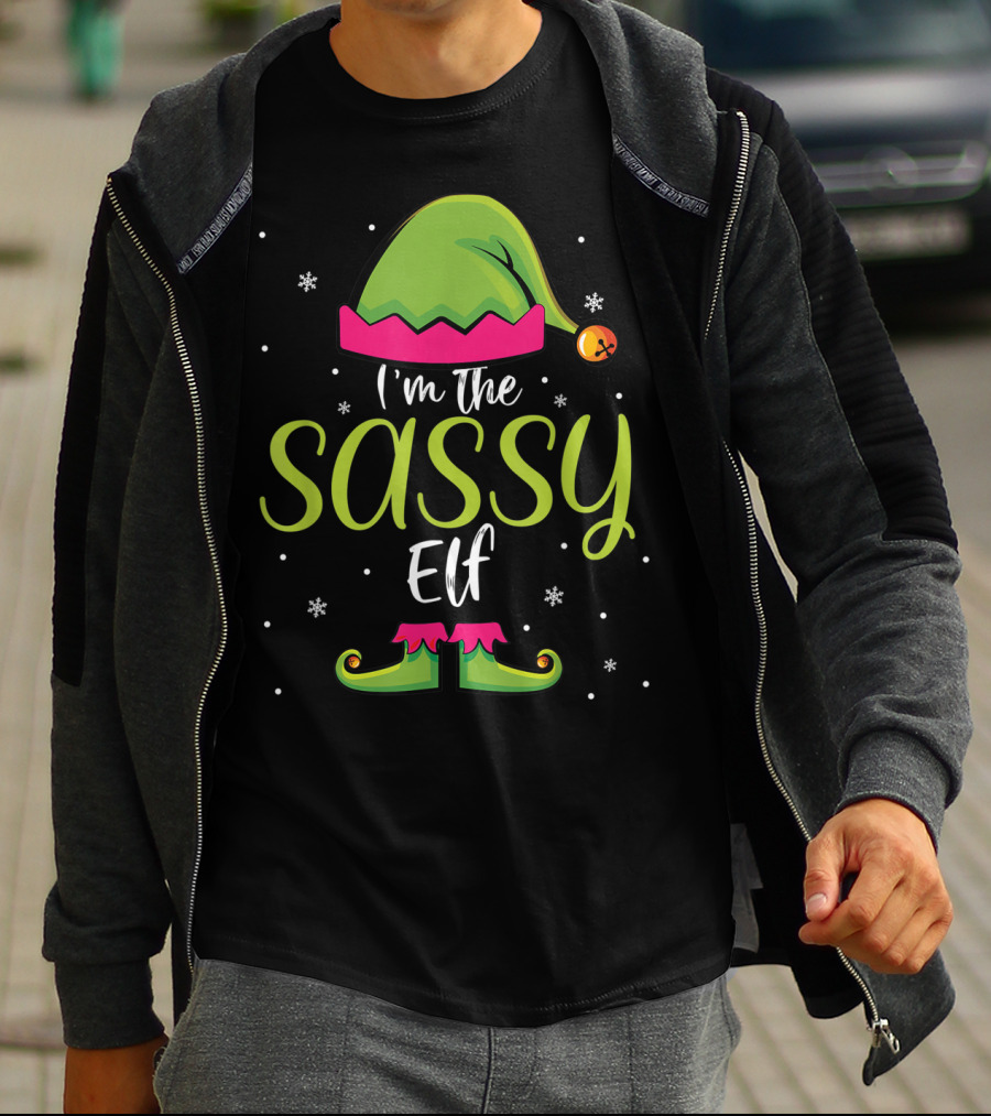 I'm The Sassy Elf Christmas Hat And Shoes Snowflakes T-Shirt