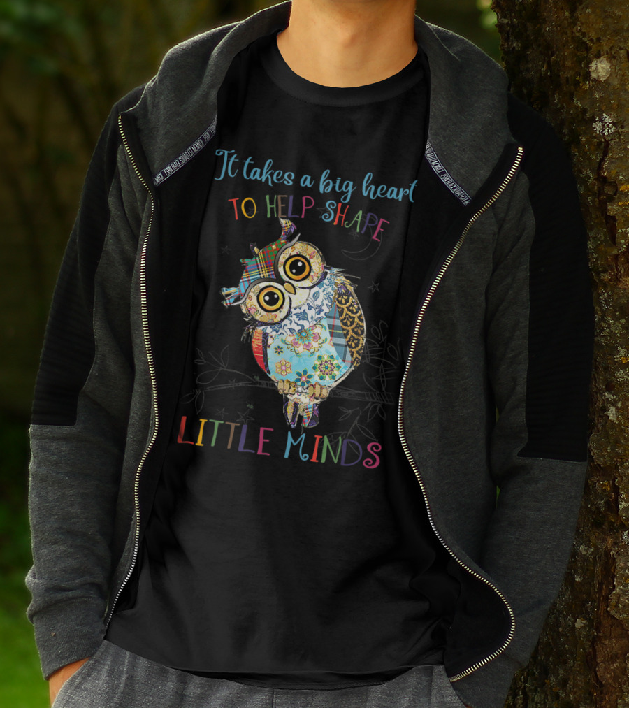 It Takes A Big Heart To Help Shape Little Minds Owl Patchwork T-Shirt