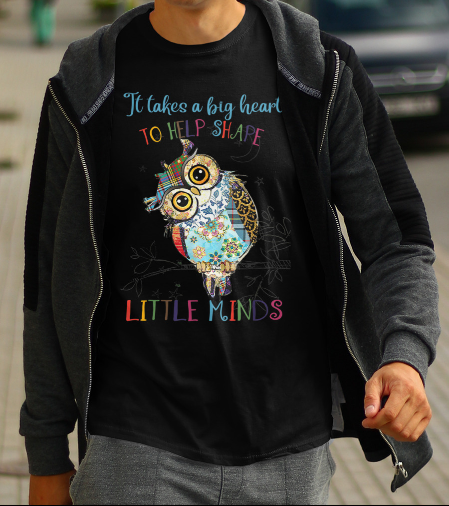 It Takes A Big Heart To Help Shape Little Minds Owl Patchwork T-Shirt