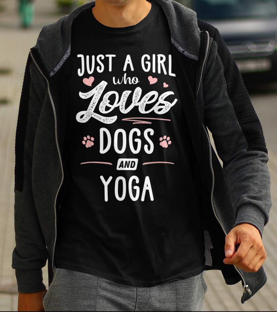 Just A Girl Who Loves Dogs And Yoga With Hearts And Paw Prints T-Shirt