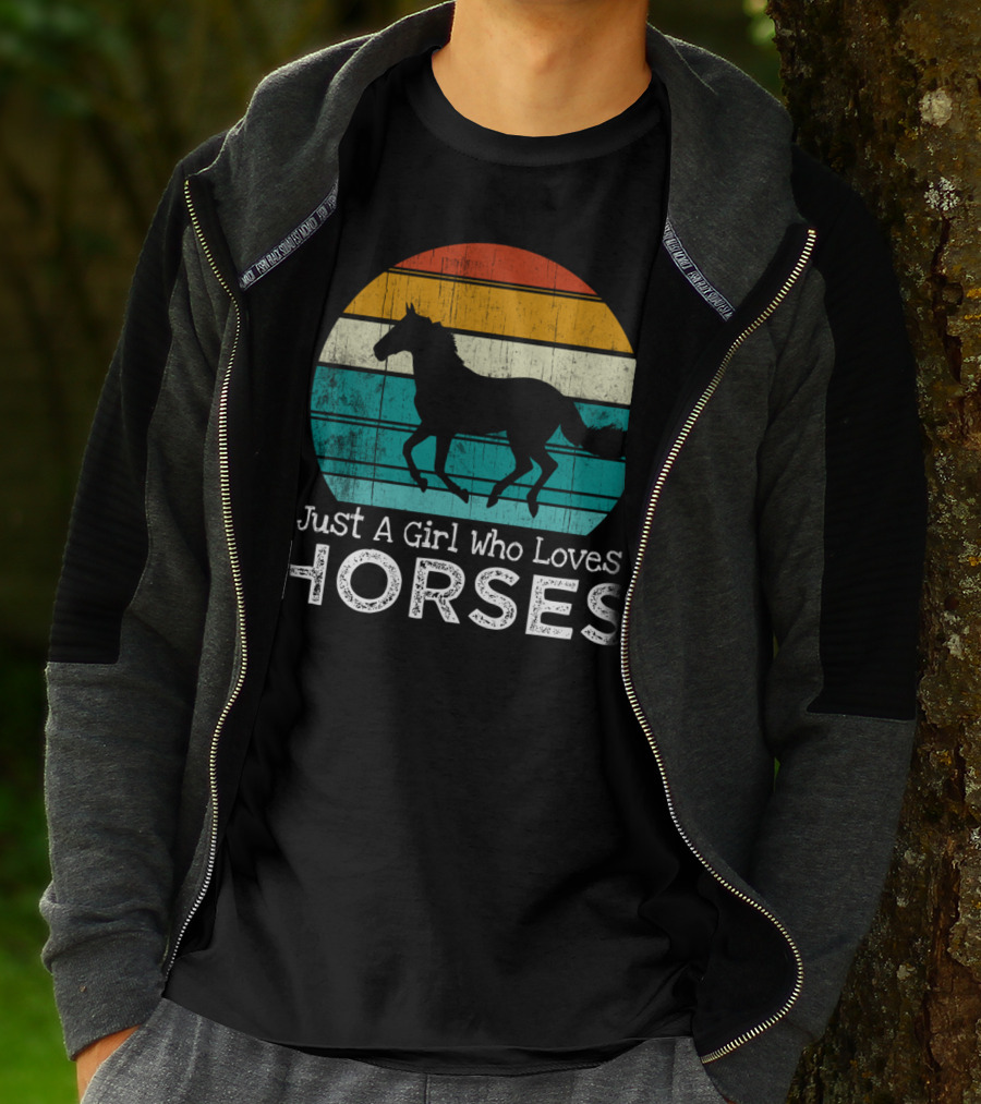 Just A Girl Who Loves Horses Retro Sunset Horse Girls T-Shirt