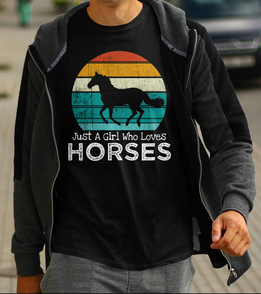 Just A Girl Who Loves Horses Retro Sunset Horse Girls T-Shirt